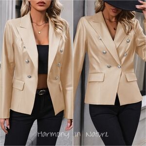 Tailored Shine Button Blazer - Khaki